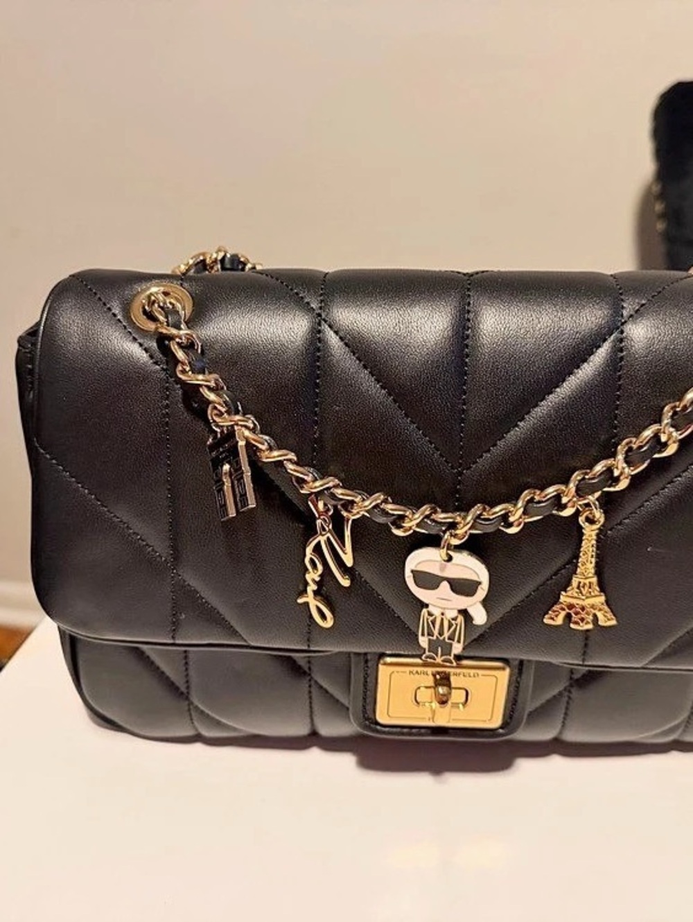 KARL LAGERFELD Quilted Shoulder Bag in Black Like New